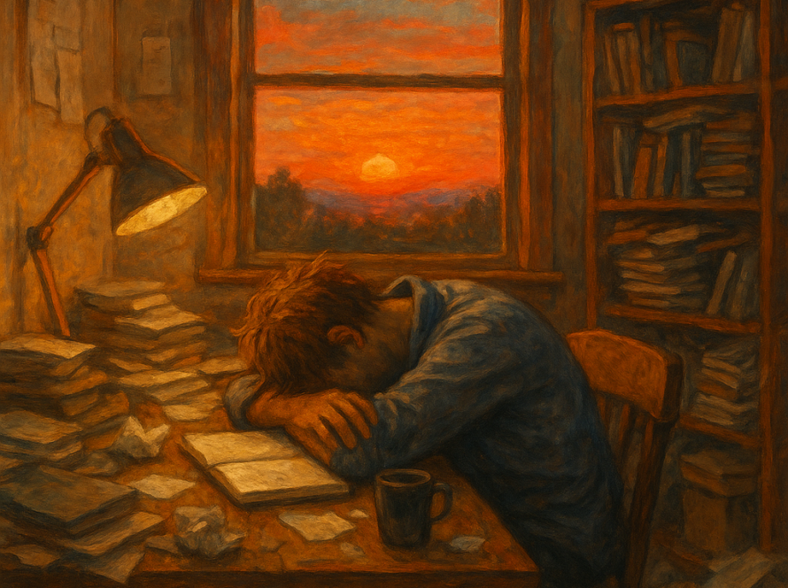 Exhausted individual experiencing burnout at work.
